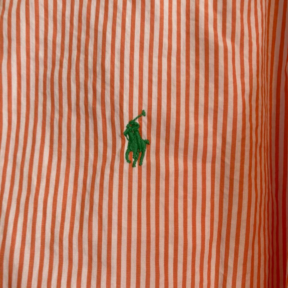 Vintage 90s Polo Ralph Lauren Orange White Stripe Custom Fit Dress Shirt Size XL - Picture 7 of 16